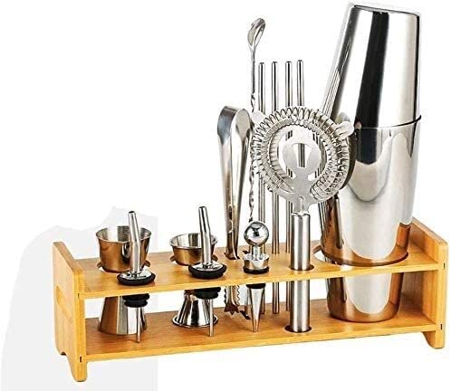 Juego de coctelera de 13 piezas con soporte y kit de barman esencial para el hogar