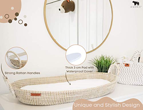 Lu & Ken Wicker Baby Changing Basket with Thick Pad & Waterproof Cover - Baby Changing Table Topper Moses Basket - Nursery Rattan Bassinet - Diaper Change Station - Woven Seagrass Dresser Topper Tray - Thumbnail 5