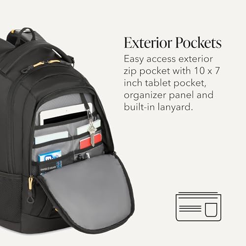 Image of SWISSGEAR Bungee Core Laptop Backpack, Fits Most 13-Inch Laptops, Airflow Back Panel, Reflective Accents, and Bungee Cord System, Black, 26L, 17.25-Inch