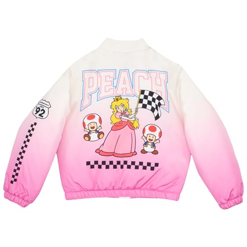 Nintendo Mariokart Princess Peach Girls Nylon Varsity Bomber Jacket - Zip-Up Casual Graphic Print Jacket for Kids2