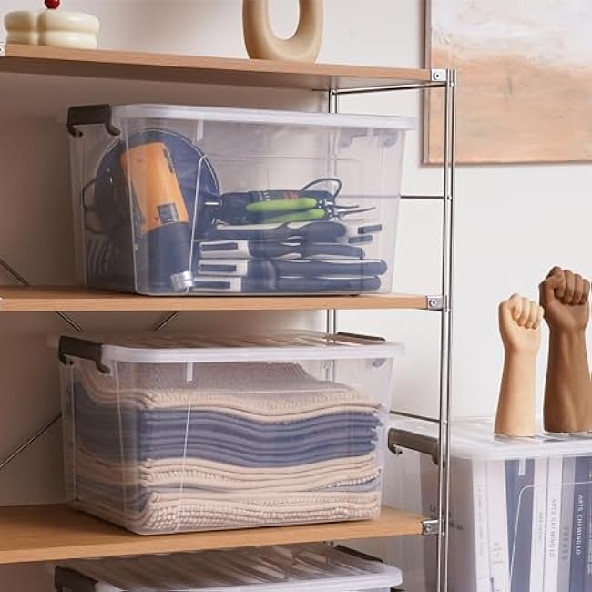 Plastic Storage Bins with Lids,Stackable Storage Containers for Organizing,Large Clear Storage Box 45QT 4 Packs