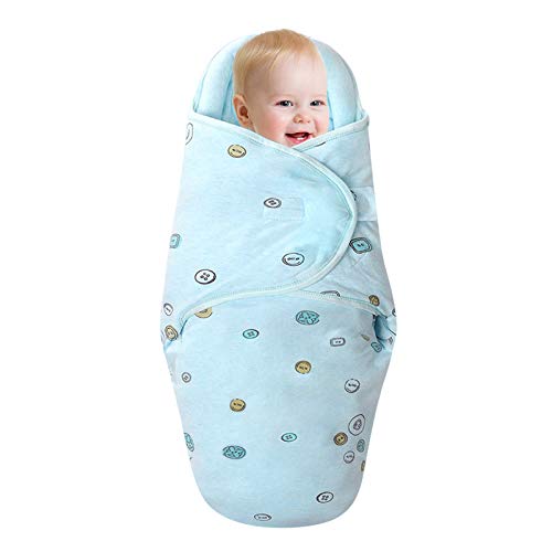 Knirose Manta para recién nacido, unisex, con función de protección para la cabeza y soporte para la cabeza, hecha de algodón peinado (botón, azul, 3-6 meses)