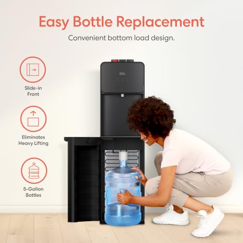 Image of Brio 130 Series Bottom Load Water Cooler Dispenser for 5 Gallon Bottles, Hot, Room & Cold, Great for Home or Office, Child Safety Lock, Empty Bottle Alert, Energy Star 3.0, Black