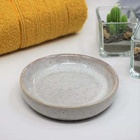Sifcon Soap Dish Holder Round Bathroom Accessory Home Stone Effect Natural Ceramic Tray Cover