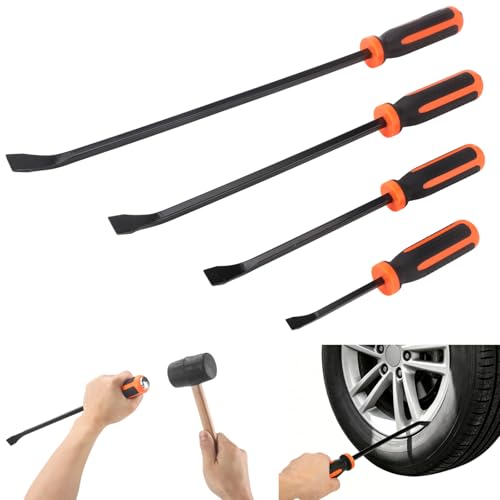 Image of Calolin 4 PCS Pry Bar Set Heavy Duty, Prying Rod 8 in 12 in 18 in 24 in with Strike Caps, Flat Pry Bars for Demolition, Nail Pulling, Automotive Repair, Construction Hand Tools