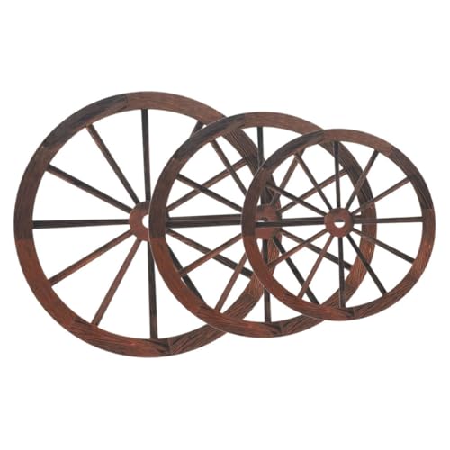 Decorazioni a tema cowboy: realizzate in pratico legno, queste ruote sono robuste ed eleganti, offrendo un'estetica naturale che valorizza qualsiasi tema rustico, decorazioni murali a forma di ruota di carro, ruote murali in stile fattoria