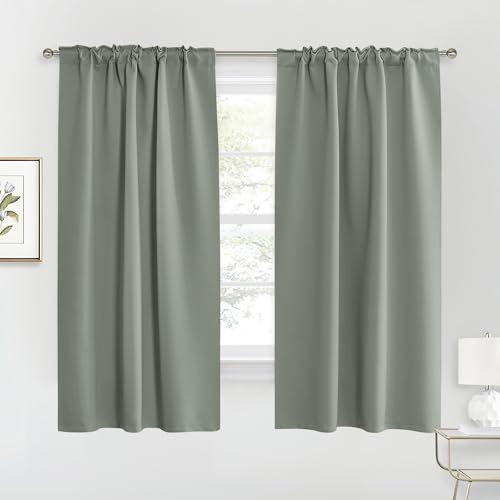 Image of RYB HOME Blackout Curtains for Living Room, Farmhouse Back Tab& Rod Pocket Privacy Window Decor for Bedroom Dining Classroom Home Office, 62 Wide by 63 Inches Long, 2 Panels, Sage Green