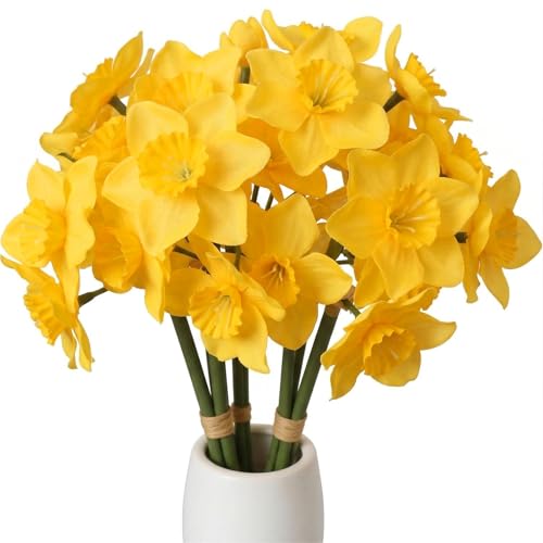 Bdfgh 6Pcs 5 Heads Artificial Daffodils Fake Daffodil Flower for Home Party Wedding Office Garden Floral Arrangements Table Centerpieces DIY Floral Arrangement Table Centerpieces (Yellow)