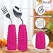 Ehucon Adaptive Utensils,Weighted Angled Silverware,Parkinsons Aids,Curved Non-Slip Easy Grip Spoon and Fork Set for Tremors,Disabled,Handicap,Elderly,Arthritis (Right Hand,Pack of 2,Rose Pink)