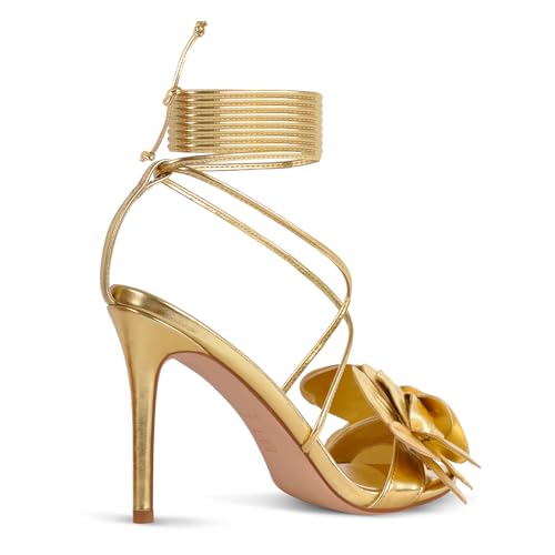 Women's Gladiator High Heels Lace Up Floral Heeled Sandals Round Toe Stilettos4