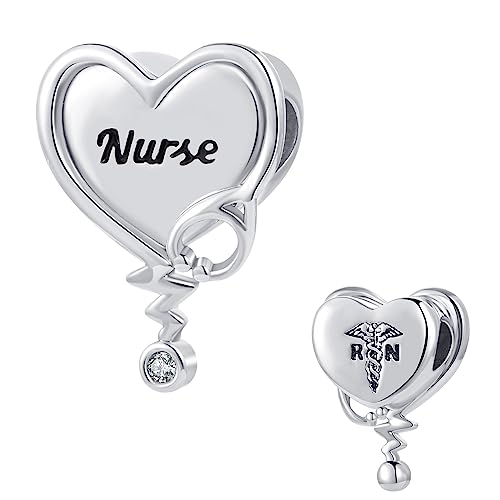 Abalorio de enfermera estetoscopio RN corazón cobre accesorio pulseras Pandora charm médico