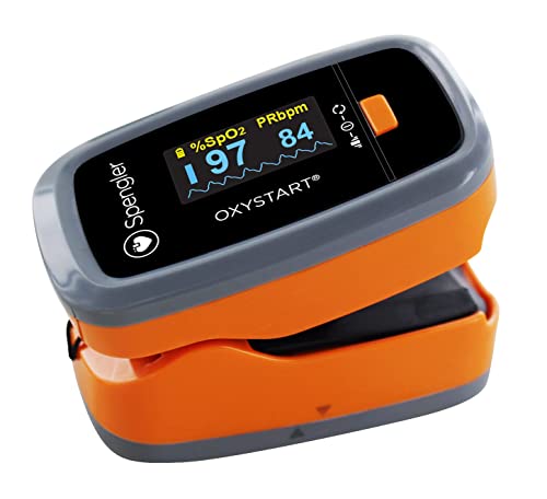 Oxymètre de doigt SPENGLER Oxystart, Oxymètre de Pouls Digital Portable, Facile à Utiliser, Fiable et Précis, Compact et Léger (Orange)