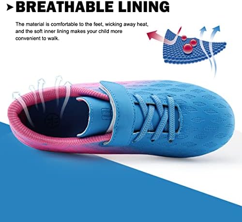 brooman Kids Firm Ground Soccer Cleats Girls Boys Athletic Football Shoes (8 JA,Blue Pink) — view 3