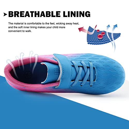 Brooman Kids Firm Ground Soccer Cleats Boys Girls Athletic Outdoor Football Shoes(4,Blue Pink) #TOP4