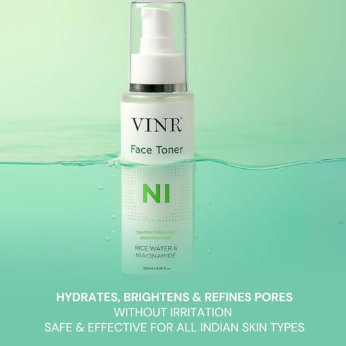 Image of VINR 10% Niacinamide & 1% Hylauronic Acid Rice Water Face Toner Pore Tightening & Glowing Skin Oil Control | Hydrating Facial Toner for Acne-Prone, Sensitive & All Skin Types | Women & Men -100ml