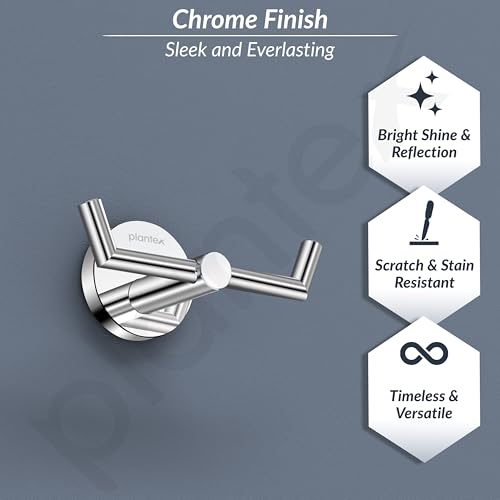 Image of Plantex 304 Grade Stainless Steel Bathroom Hooks for Hanging Towel and Clothes in Bathroom /Washroom - Oreo (Chrome)
