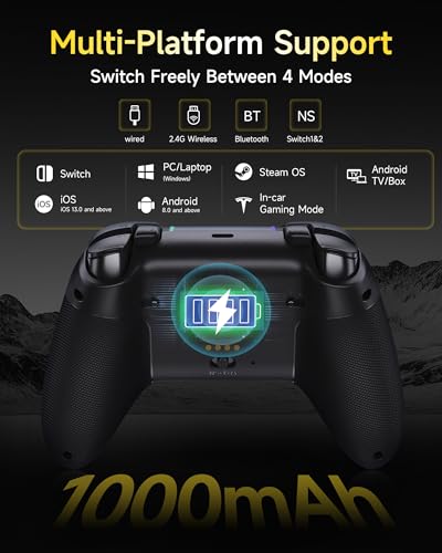 Image of EasySMX X05Pro Wireless PC Gaming Controller with Smart Charging Dock - Full Quiet Buttons, Dual-Stage Linear Triggers, 8-Way D-Pad, Programmable Buttons, Hall Effect Joysticks, 1000mAh Long Battery Life, 1000Hz Polling Rate, Compatible with PC /Switch /Android /iOS, Black.