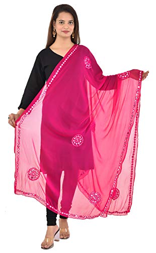 Image of YOUTHQUAKE Plastic Mirror Work Embroidered Chiffon Dupatta for Women & Girls