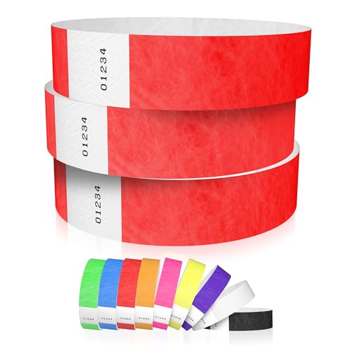 600 WristCo Neon Red Tyvek Wristbands for Events - Tamper-Proof Design & Fluorescent Color Prevent Reuse Premium-Grade Bracelets for Hospital & Medical ID Party & VIP Identification