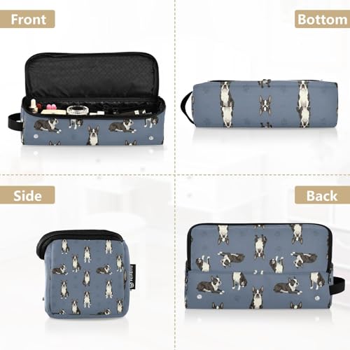 Funda de viaje 2 en 1 para plancha rizadora con estera para planchas y bolsa organizadora para herramientas de calor con diseño de huellas de perro Boston Terrier gris miniatura 5