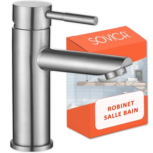 Mitigeur lavabo acier inoxydable eau chaude et froide avec 2 flexibles inclus robinet lavabo robinets de lavabo pour salle de bain