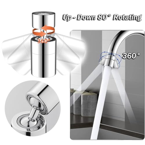 Kitchen Tap Spray Head, 360 Swivel Spout Kitchen Sink Tap, Tap Faucet Attachment Spray with 2 Functions Modes, Replacement Tap Aerator Sprayer Accessories, Universal Tap Adapter Attachment - Image 4