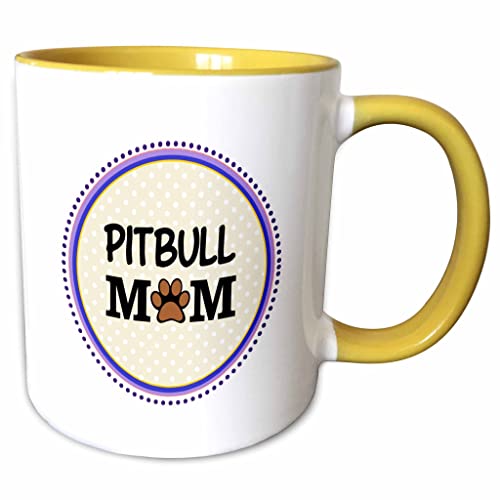 3dRose Pitbull Dog Mom - Doggie Mama by Breed 11oz Two-Tone Yellow Mug