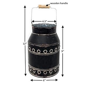 Decorative Milk Watering Can Jug Metal Galvanized Decor Country Vase Succulent Flowers Rustic Black 9 x 6