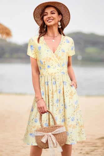 Image of Newshows Women's Pockets Wrap V Neck Floral Summer Vacation Casual Sundress
