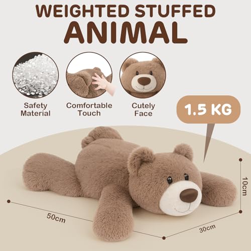 Joyreal 1.5 kg Gewichteter Teddybär gegen Angst, Angstbewältigung für Erwachsene, Gewichteter Plüschbär, Sensorische Spielzeuge für Autismus, Gewichtete Stofftiere 1,5 kg Weighted Stuffed Animal Toy
