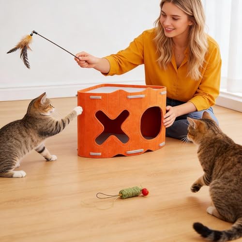 Cueva para gatos de fieltro y cama semicerrada lavable para interior 3