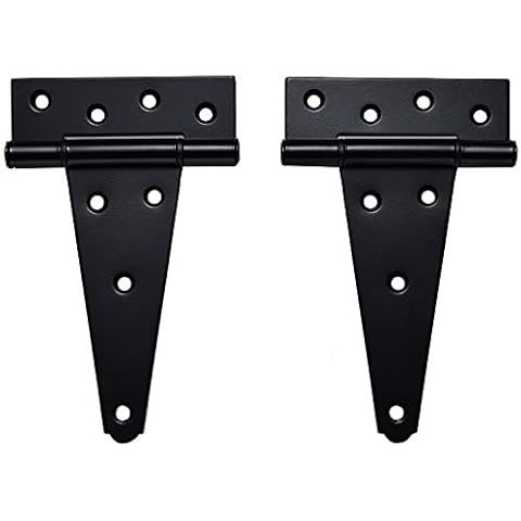 SANKINS 6 Inch T-Strap Shed Door Hinges Heavy Duty,Black Tee Hinge for Wooden Fences,Yard Door,Barn Door Gates, Wrought Hardware Rustproof,2Pack/Set Cover