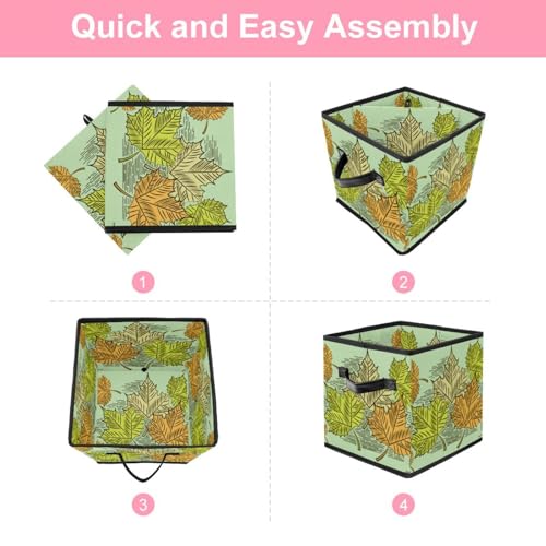 Boîte de rangement pliable cube motif feuilles d'érable pour vêtements - 6