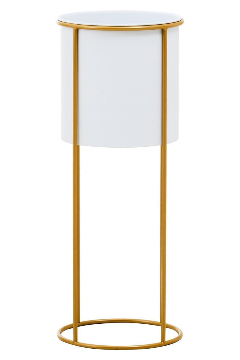 Premier Housewares Large White And Gold Floor Standing Planter Modern Free Standing Extra Large Plant Pots with Luxe Gold Frame Planters For Outdoors Garden Pots, 23cm x 60cm x 23cm