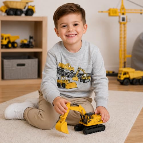 Image of Akyzic Toddler Boys Sweatshirts Cotton Crewneck Truck Shirt Dinosaur Long Sleeve Pullover Tops Tees 2-8T