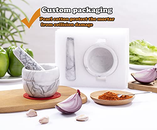 Aisiming Mortar And Pestle Set Polished Natural Marble Stone Guacamole Molcajete Bowl With Silicone Pad, Stainless Spoon And Small Brush (Small, Light White Gray) #TOP6