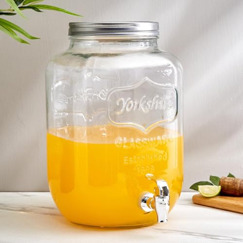 Image of 8 litres Mason Glass Beverage Dispenser with Metal Stand | Airtight Lid, Wide Mouth, Leak-Proof Spigot | Perfect for Detox Water, Infusions, Parties & Events