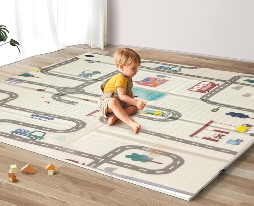 Baby Play Mat 180x150x1CM Soft Waterproof Double Sided Crawling Mat for Babies & Toddlers Foldable Non-Toxic XPE Foam Playmat with Anti-Slip Base Portable Activity Floor Mat for Tummy Time & Play