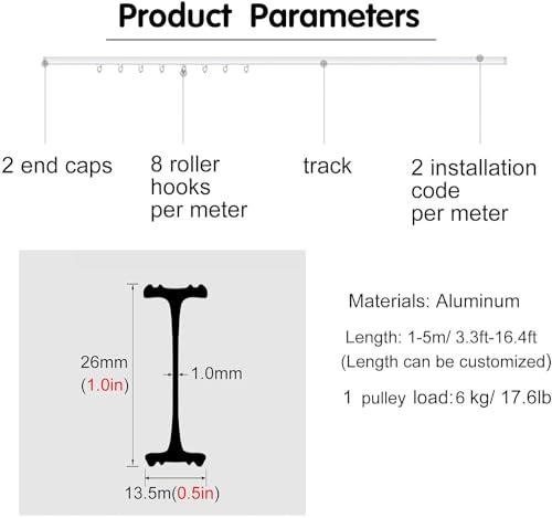 Rail de rideau pliable et modulable, fixation murale de 8m