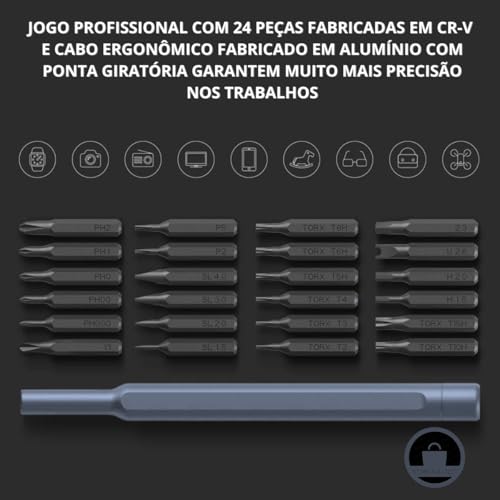 Kit Chaves de Precisão Premium 24 Peças - Estojo Multifuncional com Ferramenta em Alumínio e Ponteir