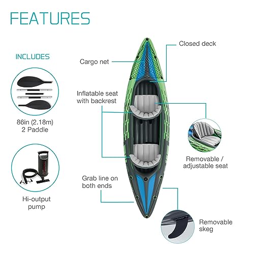 Image of Challenger K2, 2 Person Inflatable Boat for Flood Rescue, Adventure, Rafting, Fishing, with Oars & Air Pump, Inflatable I-Beam Floor for Comfort and Rigidity (68306)