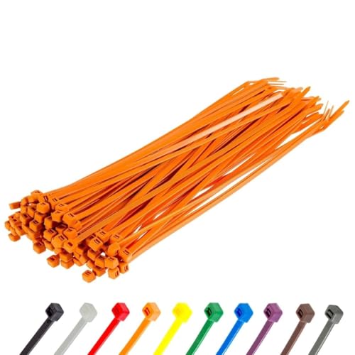 Gocableties Kabelbinder 100 Stück Orange, 300 mm x 4,8 mm mit 22,2 kg Zugfestigkeit, UV Beständig Set