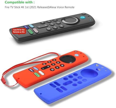 [2 Pack] Pinowu Fire Remote Cover Compatible with Fire TV Stick 4K Alexa Voice Remote 3rd Gen, Anti Slip Silicone Protective Case Cover with Lanyard (Red & Blue) (NOT for HD / 4K 2nd 2024)