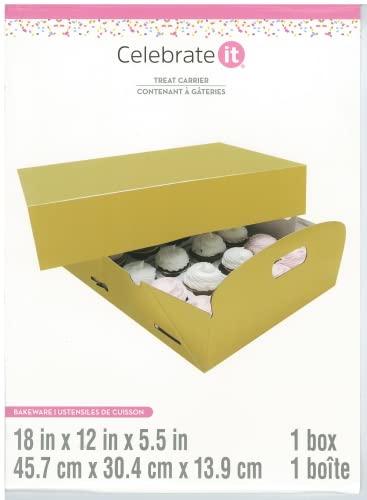 Celebrate It Cupcake Treat Carrier Box Gold Holder Container Disposable Tray Transport #TOP1