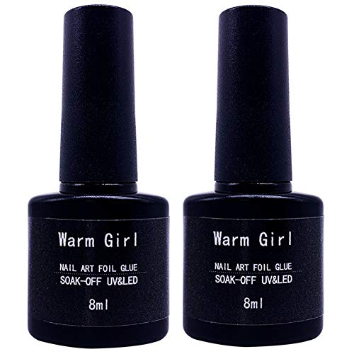 Warm Girl Gel De Transfert art ongle, Nail Art Foil Colle Gel pour Stickers Aluminium Nail Transfer Tips Manucure Art DIY 8ML 2 Bouteilles UV LED Lampe Requis Trempez Off Cover