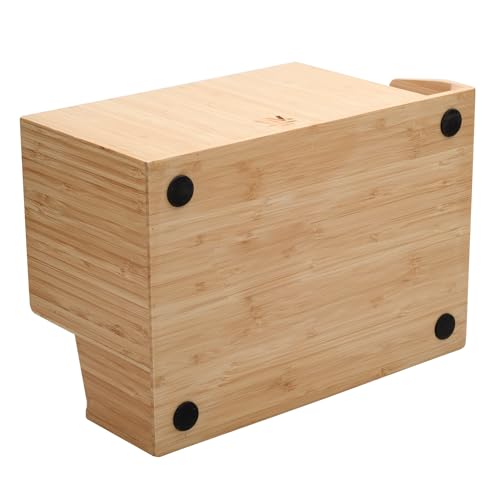 MobileVision Bamboo Tissue Box Holder & Tablet Stand Organizer for Bedroom & Desktop; compartments hold iPad Phones Remote Controls Reading Glasses Notepads & Pens - Image 3