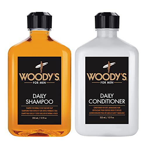 Woody's Daily Shampoo & Conditioner for Men, Cleanses and Moisturizes, For Normal to Oily Hair, 12-ounce