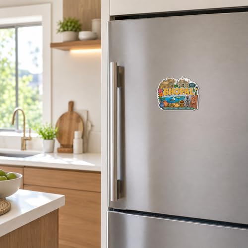 Image of Zesta Wooden Fridge Magnets Set | Refrigerator Decor Magnets for Kitchen | India Souvenir Fridge Magnet Collection | Wooden Magnet for Fridge Door Decoration (Bhopal)