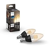 Voltaje: 240.0 volts Philips Hue - Bombilla Inteligente de Filamento, E14, Luz Cálida Regulable, 4. 5W, Compatible con Alexa y Google Home - Pack de 2 Bombillas LED Inteligentes (929002479502)