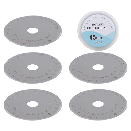 5 Pcs 45mm Alloy Steel Rotary Cutter Blades, Rotary Cutter Replacement Blade wih Plastic Storage Case Effortless Cutting, Alloy Steel for Quilting, Crafting, Paper, Leather, Fabric